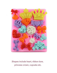 RKPM HOMES Crown Fondant Silicone Molds Princess Crown Fondant Cake Molds Crown Heart Mold For Sugar Chocolate Mold Wedding Cake Decoration Tools (1 Mold Mix Crown Bow Silicone),9.2X7.5X1 Cm