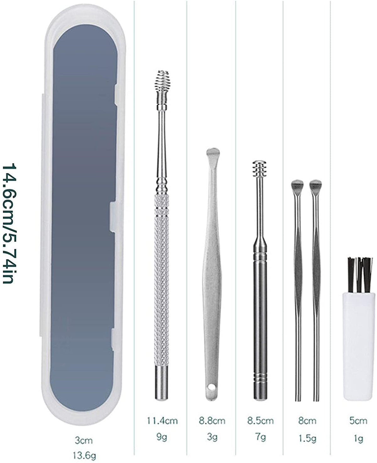 RKPM HOMES 6 Pieces Earwax Removal Kit with Brush and Storage Box | Stainless Steel Ear Cleaning Machine | Ear Curette Safety Cleaner | Medical Grade | for Adult and Baby