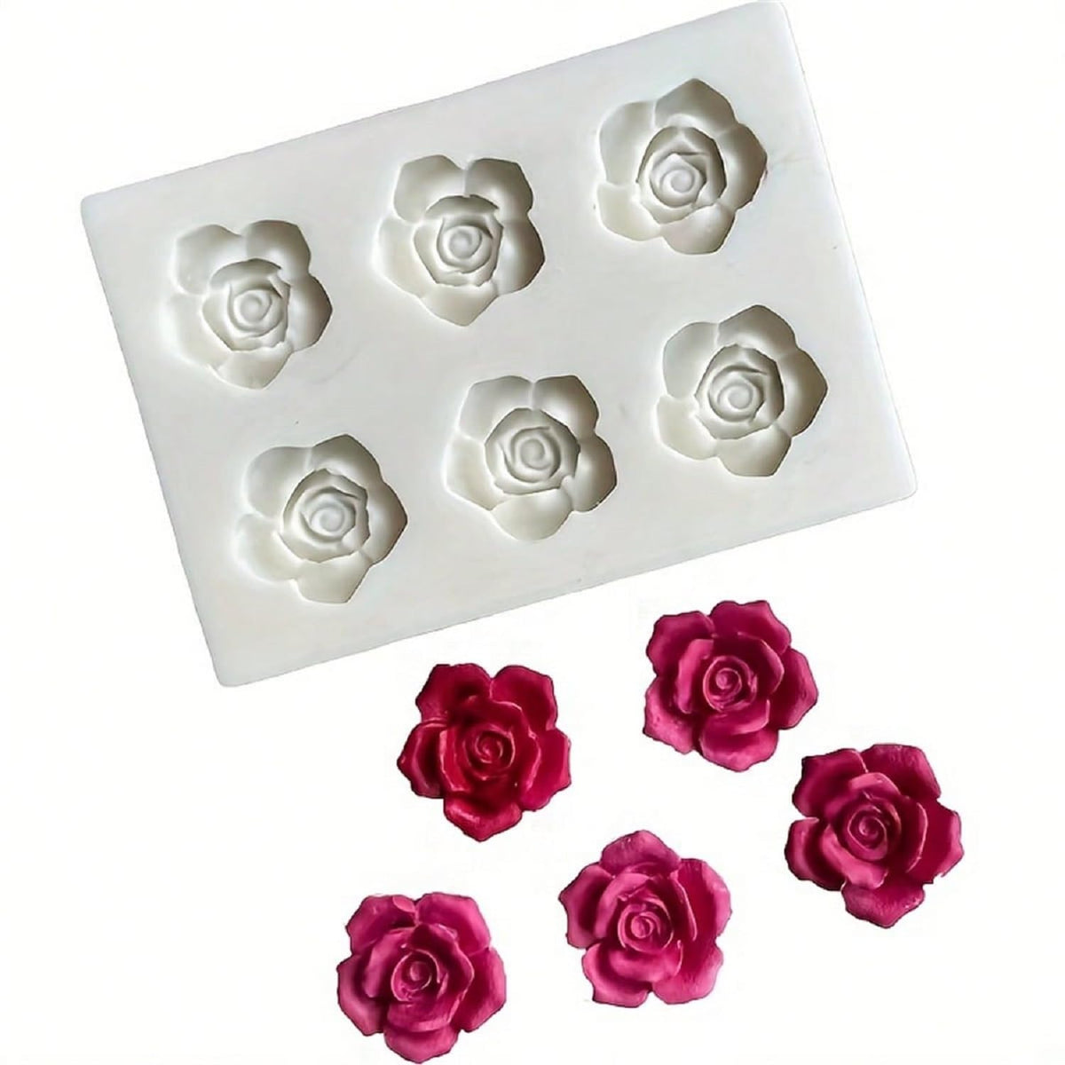 RKPM HOMES Flower Leaves Chocolate Mold I 3D Fondant Rose and Leaf Shape Silicone Epoxy Cupcake Mold I for DIY Handmade Cake Décor Candy Cookies Polymer Clay Muffin Soap Resin Art Crafts (6Cavity)