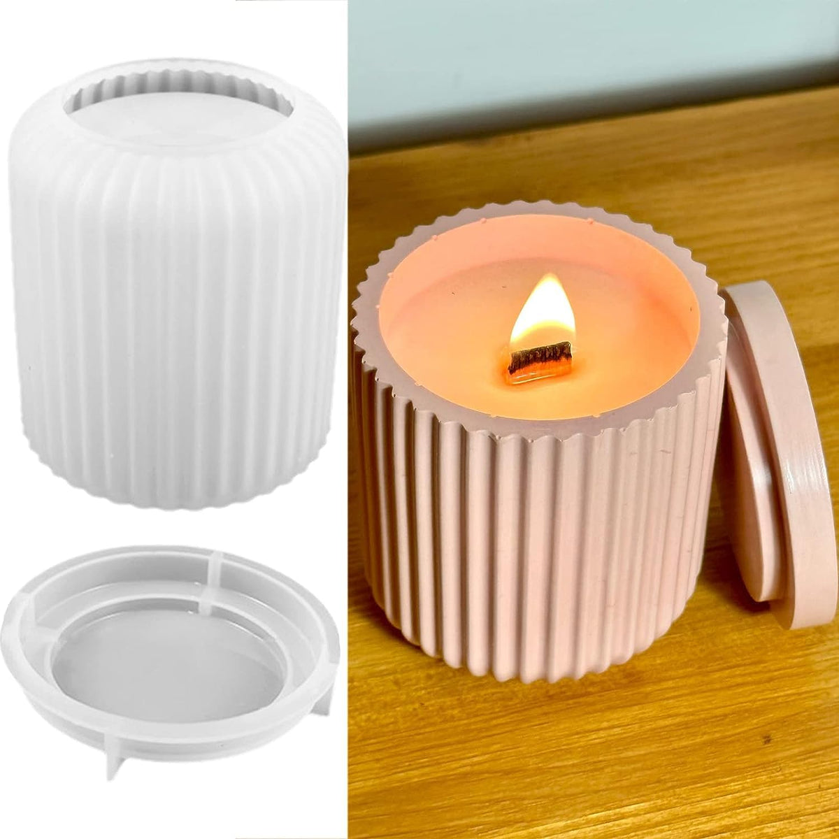RKPM HOMES Box Resin Molds I Concrete Round Long Silicone Epoxy Casting Mould with Lid I for DIY Handmade Necklace Earring Art Crafts Jewelry Storage Box Ring Trinket Container Decorations (Stripes)