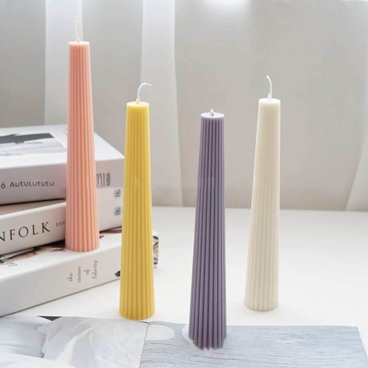 RKPM HOMES Long Pole Candle Mould I Flat Head Striped Pillar Column Cylinder Acrylic Candlestick Wax Mold I for DIY Handmade Ornament Aromatherapy Cake Home Wedding Dinner Party Décor Art Craft Making