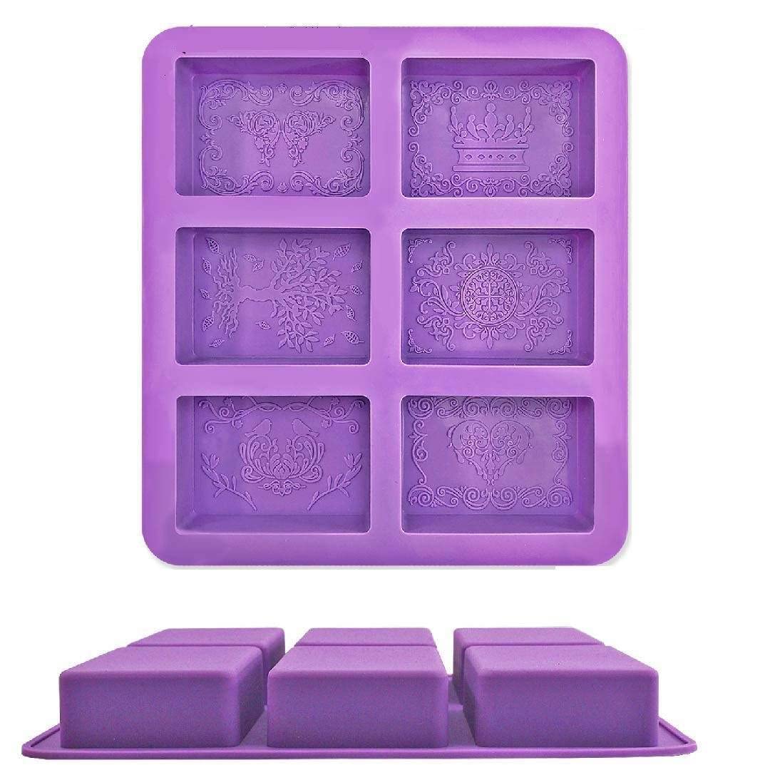RKPM HOMES - 3D DIY Silicone Soap Mold for Soap Making | Rectangle Designer 6 Cavity Soap Mold | Cavity Size : Approx 110 Grams Each |Size :22.5 cm X 20.5 cm X 2.8 cm