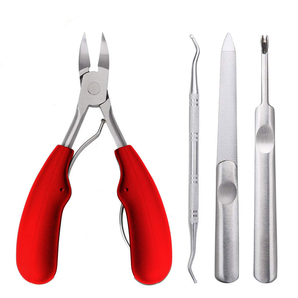 RKPM HOMES By 4Pcs Ingrown Toe Nail Clippers Tool Set, Stainless Steel Professional Ingrown or Thick Toenails Trimmer, Nail Clipper, Cuticle Fork, Nail File, Nail Cleaner Tool (Red)