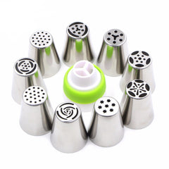 RKPM Cake Decorating Nozzle Set of 9 Russia Icing Piping Nozzles Stainless Steel with 1 Coupler for Decorating Cupcake Pastries Desserts Tarts Pie