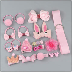 RKPM HOMES Hair Clips Set I Hair Ties Elastic I Hair Rope Barrettes, Cute Hair Bows, Ponytail Holder Hairpins Set I Hair Accessories I for Baby Girls Teens Toddlers – Set of 18 (Pink)