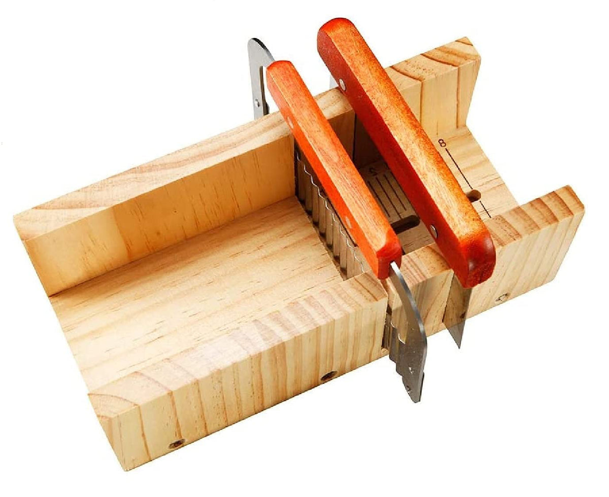 RKPM HOMES Soap Cutter Set, Wooden Mold for Soap Making, Bread Loaf Toast Cutting, 2 Pcs Straight Wavy Stainless Steel Rectangular Sturdy Safe Cutter Slicer Planer Knife, Baking Tools