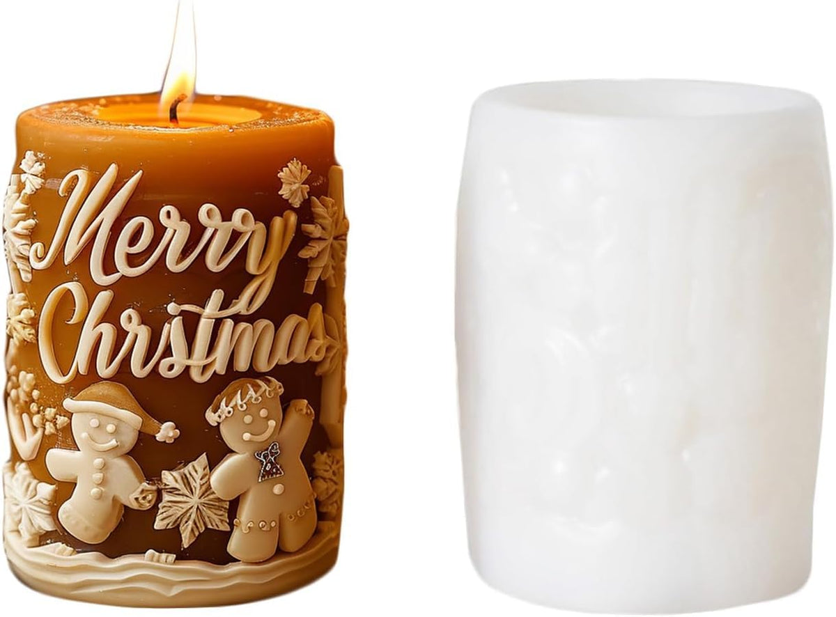 RKPM HOMES Cylinder Christmas Theme Candle Mold I 3D Fondant Deer Gingerbread Man Silicone Scented Wax Mould I Succulent Molds for DIY Handmade Ornament Cake Décor Aromatherapy Soap Resin Art Craft (B)