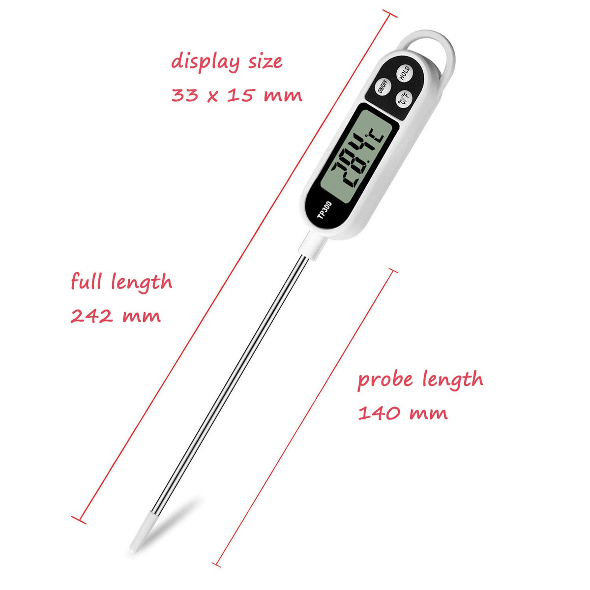 Digital Meat Food Thermometer for Cooking Kitchen BBQ, Probe Instant Read Thermometer with Long Probe for Candy Candle Milk Yogurt Deep Fry Roast Baking Temperature