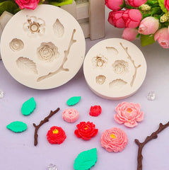 RKPM HOMES Rose Leaf Stick Shape Chocolate Mold I 3D Fondant Round Flower Leaves Candy Mould I Tray for DIY Homemade Cake Décor Cupcake Topper Donut Polymer Clay Soap Resin Art Crafts (Large)