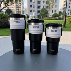 RKPM HOMES Insulated Coffee Mug with Lid & Handle I Double Wall Stainless Steel Vacuum Thermos I Hot & Cold Beverages I Cup with Splash Proof Sliding Lid for Office, Home, Travel - 900ml (Black) 1Pcs
