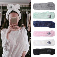 RKPM Girls Hair Band Wash Face Bath Spa Makeup Wrap Rabbit Ears Headband Soft Elastic (Black)