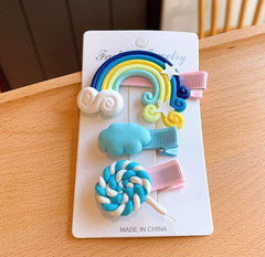 RKPM HOMES 3PCs Baby Girl Cloud Lollipop Rainbow Hair Clips Set For Girls Toddler Kids Princess Hair Pins Clips Barrettes Hair Accessories 4 Mix Combo (purple, Pink, Blue, Yellow)