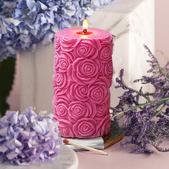 RKPM HOMES Delicate Rose Candle Mold I 3D Flower Embossed Cylindrical Pillar Silicone Epoxy Mould I for DIY Handmade Ornament Chocolate, Cake Décor, Aromatherapy, Soap, Resin Art Craft Home Decoration