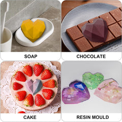 RKPM HOMES Diamond Heart Shape Chocolate Mold I 3D Love Silicone Baking Mould Tray I for Handmade DIY Jelly Cakes Dessert Candy Pastry Polymer Clay Muffin Cupcake Decoration Tools I Brown - 8 Cavity