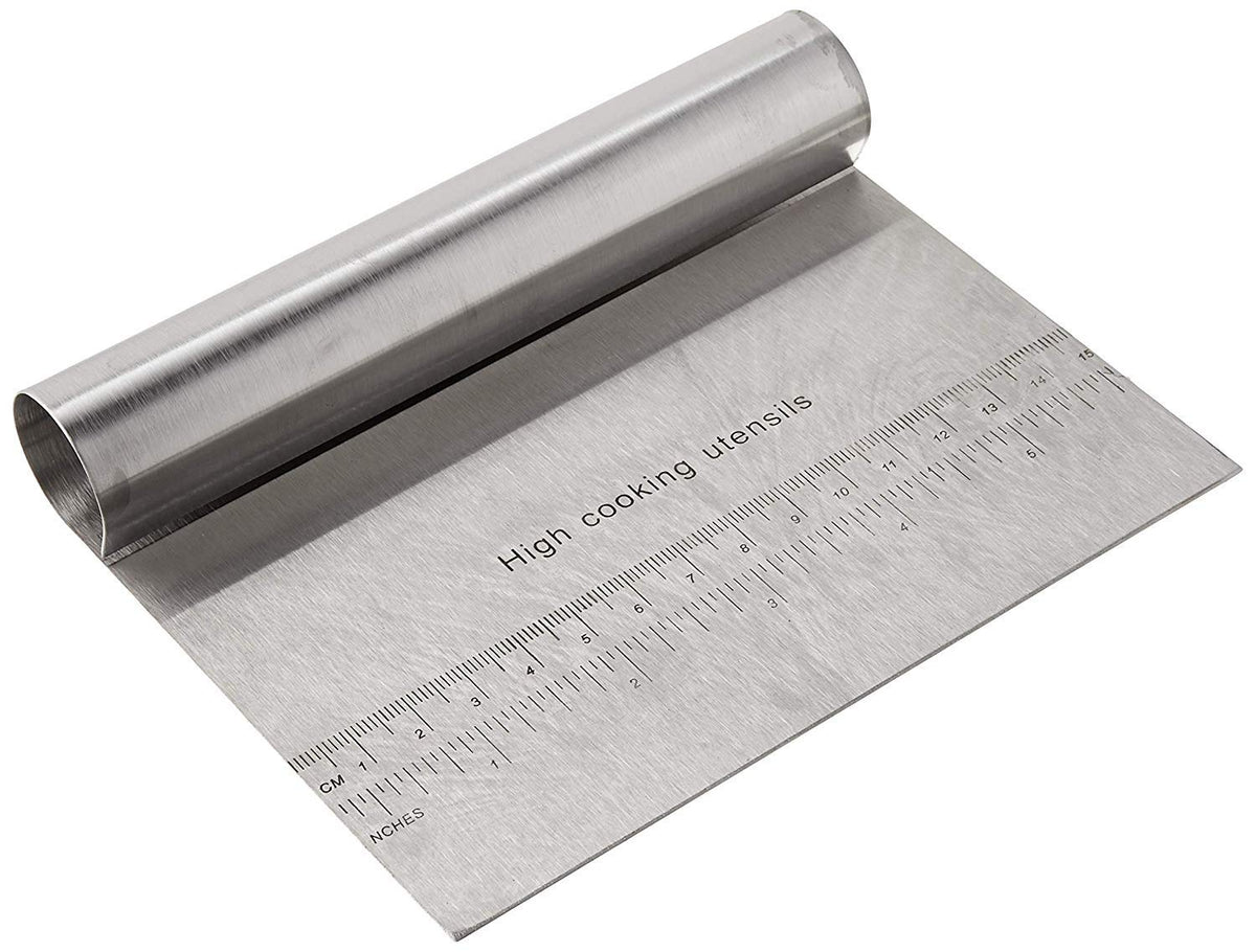 RKPM Bench Scraper Chopper Stainless Steel Kitchen Food Scraper Icing Smoother Blade with Measuring Scale for Dough, Cake, Pizza (S Steel)