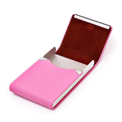 Business Card Holder Case - PU Leather Business Card Case Name Card Holder Slim Metal Pocket Card Holder with Magnetic Shut - Pink