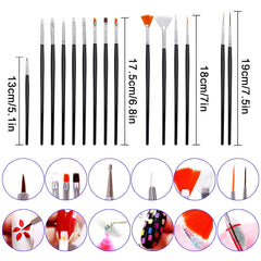 RKPM HOMES UV Gel Acrylic Nail Painting Brushes/Drawing Pen/Nail Art Design Painting Tool Pen Polish Nail Brush Set Of - 15 Pieces - Black