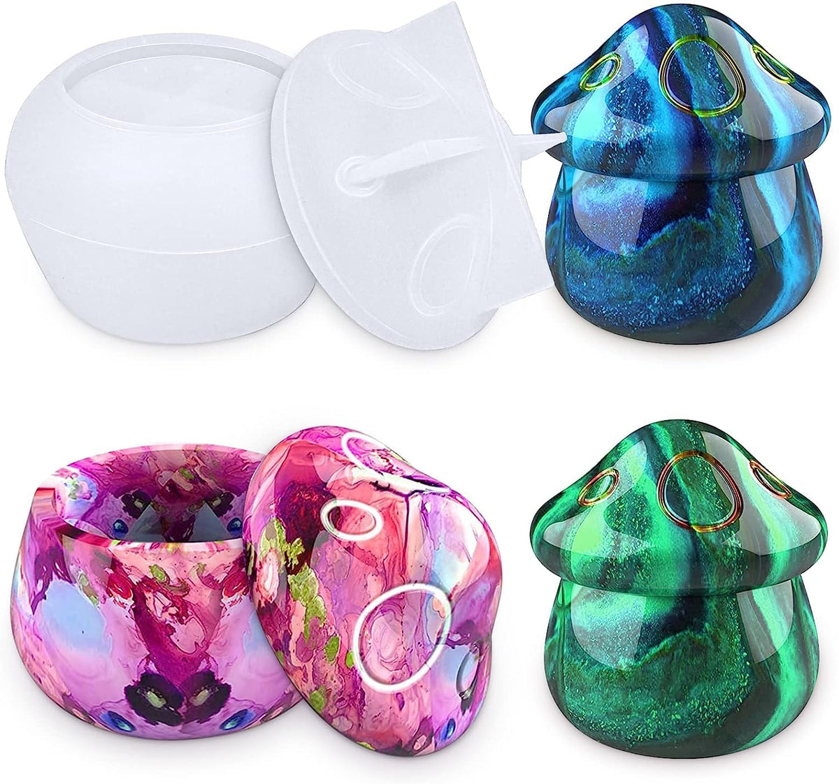 RKPM HOMES Box Resin Molds I Mushroom Jars Small Silicone Epoxy Casting Mould with Lid I for DIY Handmade Necklace Earring Art Crafts Jewelry Storage Box Ring Trinket Container Home Table Decorations