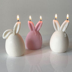 RKPM HOMES Bunny Eggshell Shaped Candle Mold I 3D Fondant Easter Rabbit Silicone Wax Mould I Candles for Chocolate, Dessert, Cake Decor, Aromatherapy, Soap, Ornament, Resin Art (Folded Ear)