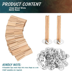 RKPM HOMES Plus Shape Wooden Candle Wick with Metal Base I Natural Environmental Friendly I Clean Burn & Crackling Sound I for Handmade Soy & Beeswax Candle Making & DIY Craft