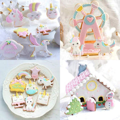 RKPM HOMES 8 Pcs Cookie Cutter Set | Mix Unicorn Shape Cutter Set | See Animal Fondant Plunger Cutter | Biscuit Mold Fondant Muffin Cupcake Decoration | Tools for Holiday Party Wedding and Birthday