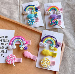 RKPM HOMES 3PCs Baby Girl Cloud Lollipop Rainbow Hair Clips Set For Girls Toddler Kids Princess Hair Pins Clips Barrettes Hair Accessories (Pink)