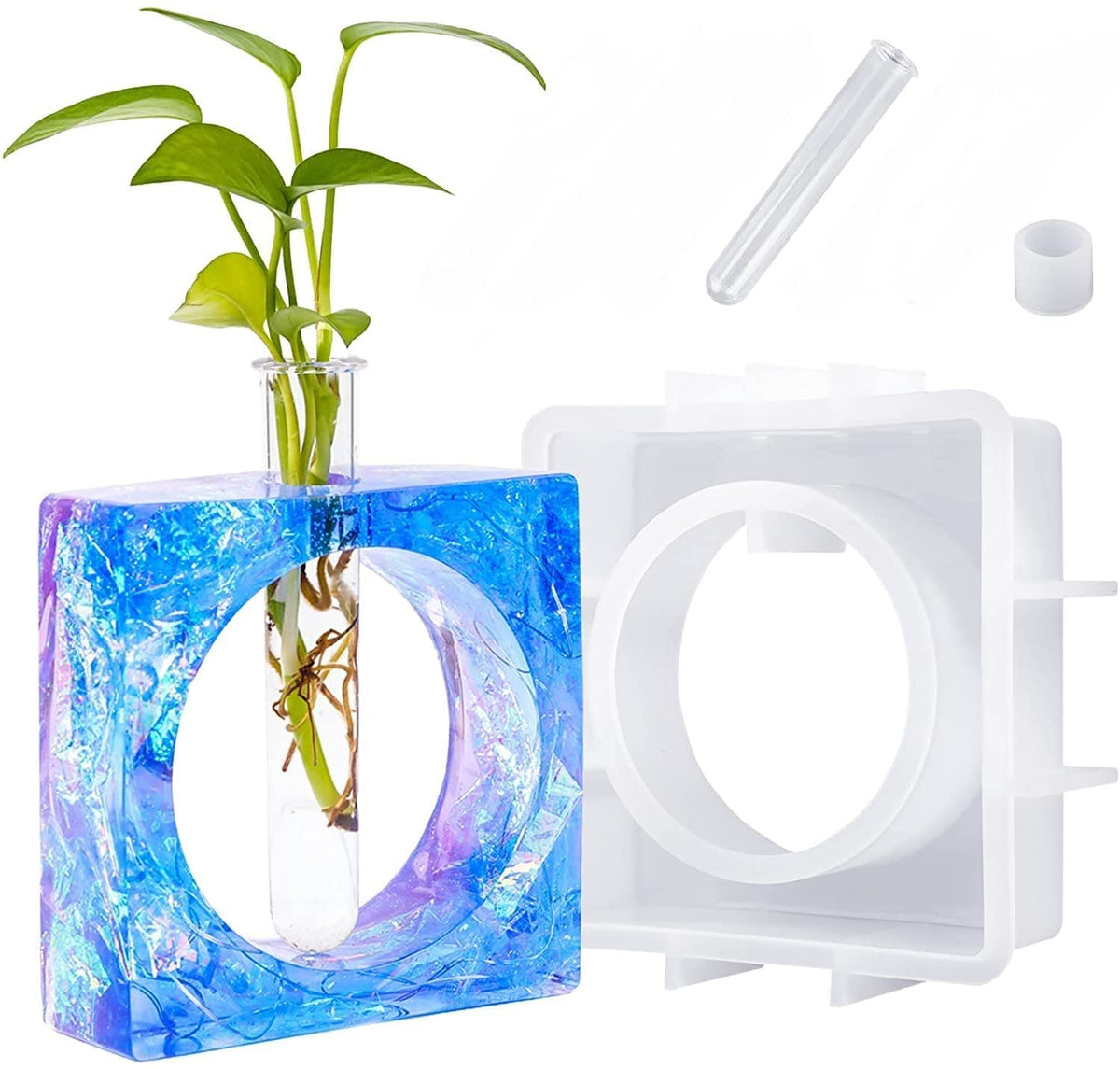 RKPM HOMES Resin Molds I Vase Casting Planter Silicone Epoxy Mould with Test Tubes I Perfect for Propagating DIY Hydroponic Flowers Plants Home Office Garden Wedding Decoration (Square Shape)