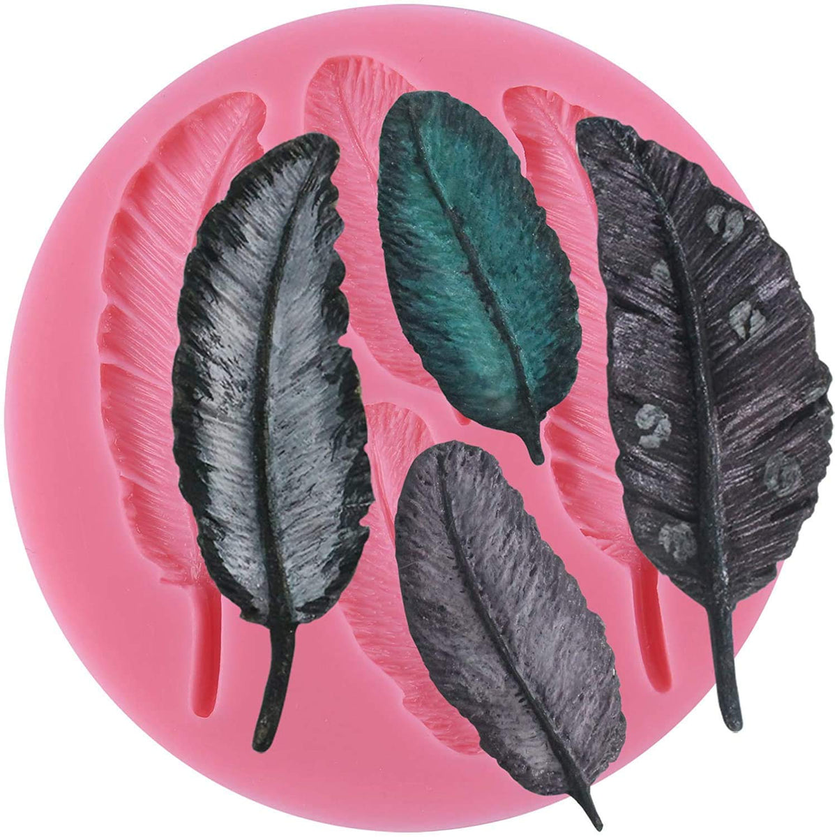 RKPM HOMES Feather Pattern Chocolate Mould | Silicone 3D Candy Mold | Baking Tools for Cake Chocolate Candy Ice Jelly Soap Pudding | Cake Baking Moulds | Bakeware Molds | Pink | 4 Cavity - 1 Pcs