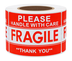 RKPM HOMES Handle with Care Fragile Stickers I Rectangular Strong Adhesive Labels I White Red Warning Sticker I for Safe Shipping Goods Packing I 3 x 2 Inch - 300 Pcs (Type C)