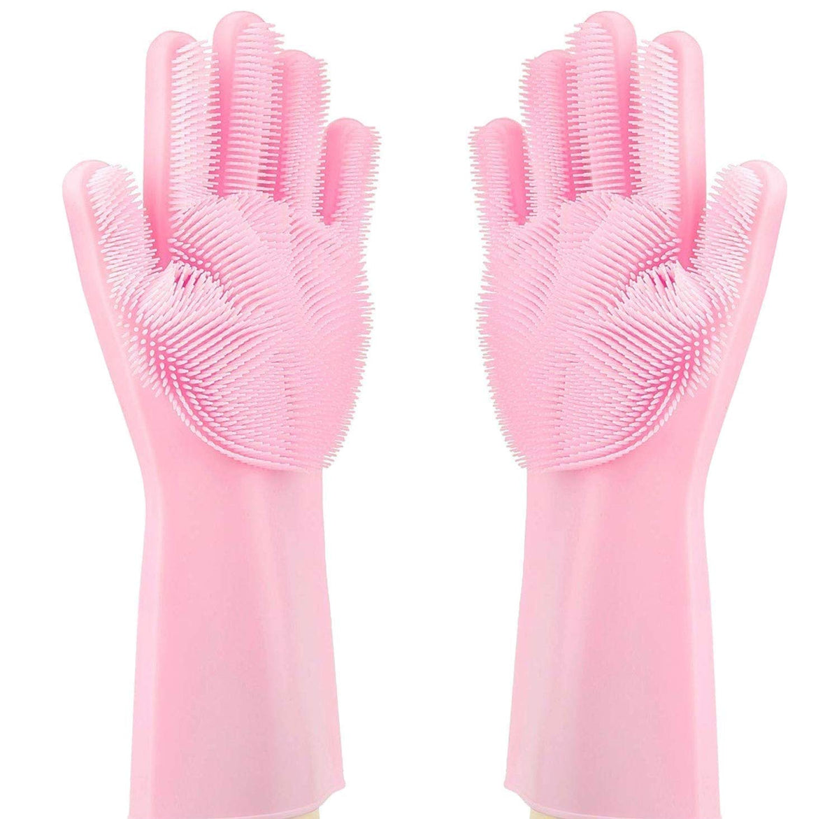 RKPM HOMES Washing Gloves, Reusable Silicone Dishwashing Gloves with Scrubbers for Kitchen, Bathroom Cleaning, Pet Hair Care, Car Washing And More 1 Pair, 2 Gloves, Pink