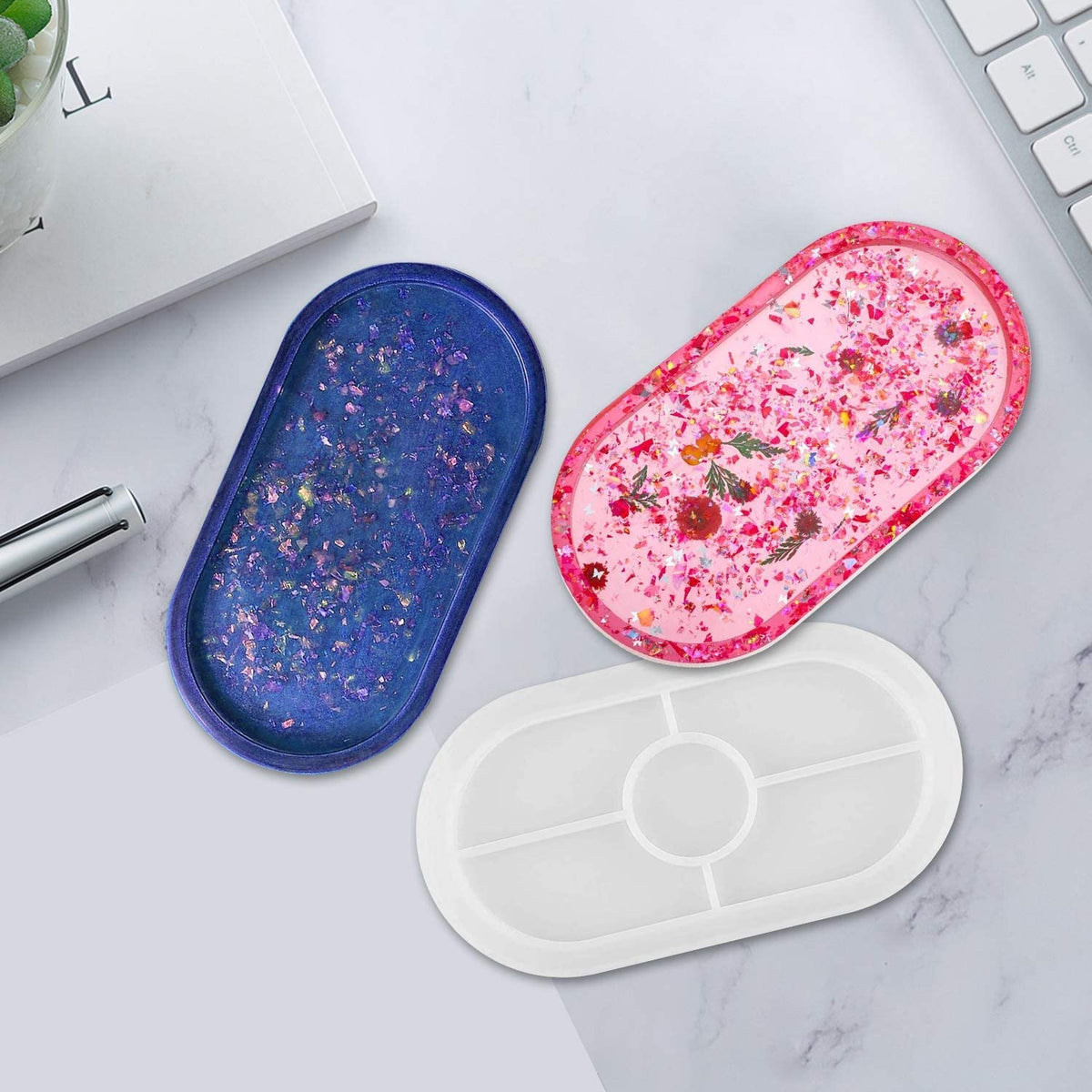 RKPM HOMES Resin Molds I Silicone Oval Shape UV Epoxy Deep Casting Tray I Ashtray Mould for Homemade Ornament DIY Art Crafts Jewelry Storage Box Ring Trinket Container Home Table Decoration (3 Size)