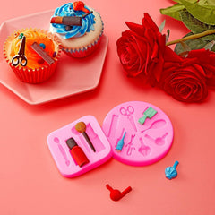 RKPM HOMES Makeup Shape Cake Mould | Fondant Silicone Mold | 3D Clay DIY Mold Cake Decor Tools | Baking Tools for Chocolate Pinna Jelly Baking Soap | for Cake Decorating - Pink