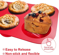 RKPM HOMES 6 Cup Muffin Silicone Tray, Non-Stick Muffin Tray, LFGB Approved Egg Muffin Pan, Food Grade Molds Pack of 1 Mold Size: 25 X 16.5 X 3.6 Cm,Each Cavity 7 X 3.2 Cm