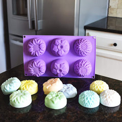 RKPM HOMES Silicone Flower Soap Mold 6 Cavity Molds | Silicone soap molds | Chrysanthemum Sunflower Mixed Flower Shapes | Cupcake Backing Mold | Candy Mold | Handmade soap Silicone Molds 1Pcs