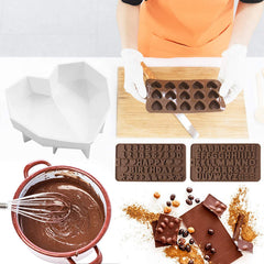 RKPM HOMES Combo of Alphabet, Happy Birthday Numbers Symbols, & 15-Cavity Heart Shape Chocolate Mould with Diamond Heart Shape Cake Mold | Silicone 3D Candy Molds | for Chocolate and Cake Decoration