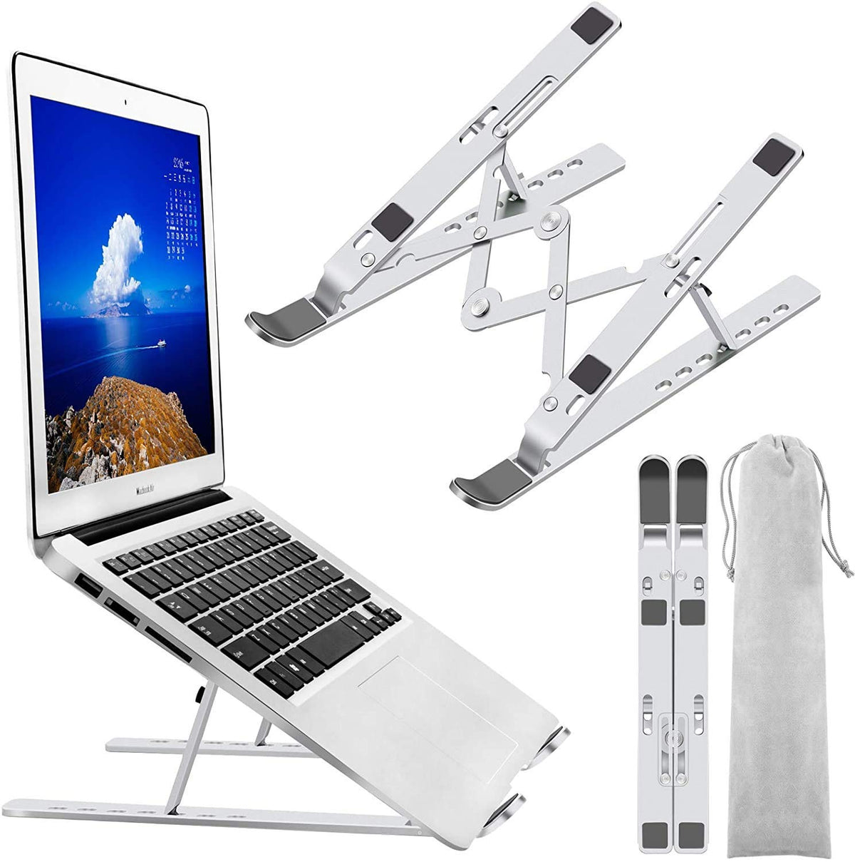 RKPM HOMES Laptop Holder Riser | 6 Angles Adjustable Aluminum Laptop Stand | Ergonomic Foldable Portable Tabletop Holders | Compatible with MacBook, Lenovo, HP, Dell, etc - up to 17 Inch (Type C)