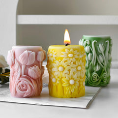 RKPM HOMES Flower Cylinder Candle Mold I 3D Round Pillar Flowers Column Silicone Epoxy Mould I for DIY Handmade Beeswax/Soy Wax Candles Plaster Resin Clay Desktop Home Decor Art Craft Projects (Sunflower)