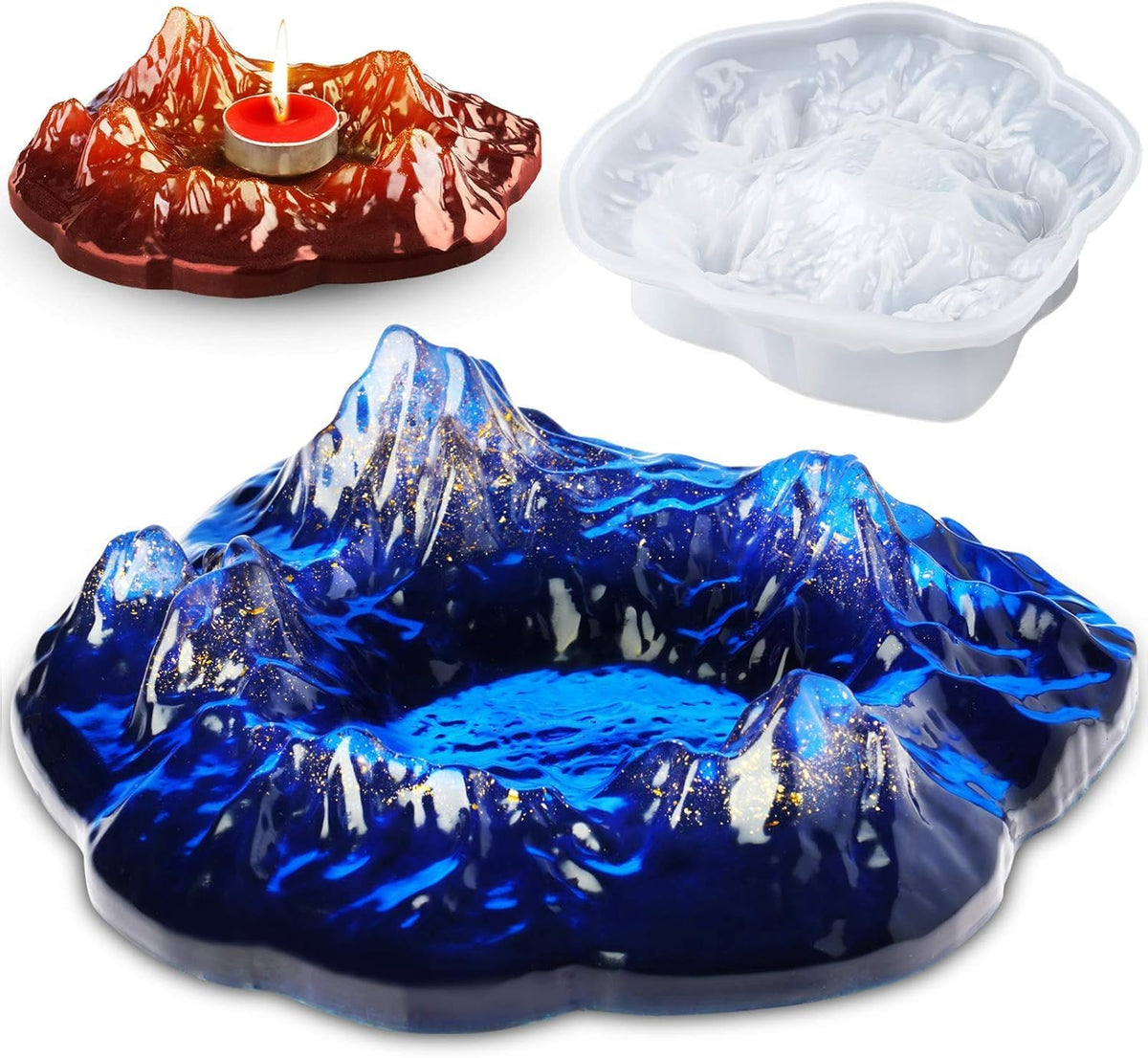RKPM HOMES Candle Holders Resin Mold I 3D Large Snow Mountain Peak Ashtray Casting Silicone Epoxy Candlestick Mould I for DIY Handmade Storage Box Plaster Art Crafts Flower Plant Holder Home Décor