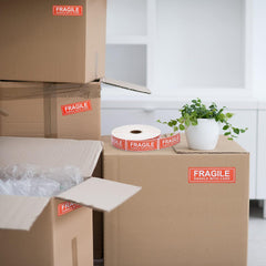 Pacific Mailer Fragile Stickers 1" x 3" Fragile Handle with Care Warning Packing Shipping Label with Self Adhesive for Moving, Shipping [1000 Labels Per Roll]