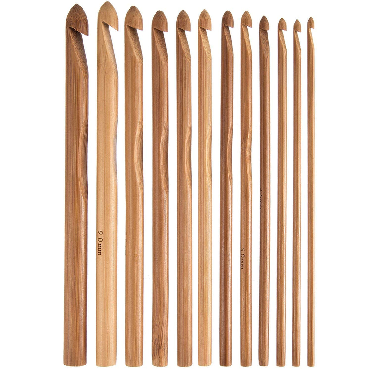 RKPM Bamboo Handle Crochet Hook Knit Craft Knitting Needle Weave Yarn 3-10mm Set of 12 Pcs 6" Inch