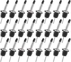 RKPM HOMES™ Stainless Steel Classic Bottle Pourers Tapered Spout - Oil Spout for Olive Oil Pour Set Bottle Spout and Wine Pour Liquor Pourers with Rubber Dust Caps Covers - 24 Pcs