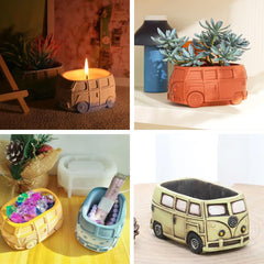 RKPM HOMES Resin Mold I 3D Bus Shape Silicone Epoxy Candlestick Mould I Succulent Concrete Molds for DIY Handmade Art Crafts Candles Jewelry Storage Box Ring Trinket Container Flower Pot Holder