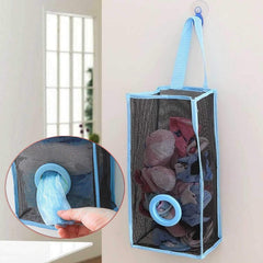 RKPM HOMES Wall Mount Plastic Bags Holder Hanging Grocery Bag Container Plastic Grocery Bag Saver Mesh Grocery Bag Dispenser for Kitchen Bathroom Office Blue (Large Size: 48 X 20 X 10 cm)