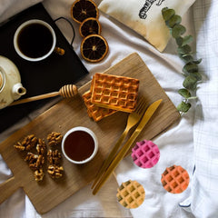 RKPM HOMES Round Shape Waffle Mold I 3D Fondant Waffles Shaped Silicone Soap Mould Tray I for Handmade Sugarcraft DIY Jelly Chocolate Cakes Dessert Candy Pastry Cookies Cupcake Candle Décor– 6 Cavity