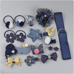 RKPM HOMES Hair Clips Set - 18 Pieces - Navy Blue - Cute Hair Bows & Barrettes - For Baby Girls & Teens - Ages 4-12