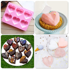 RKPM HOMES Diamond Heart Shape Chocolate Fondant Mould I 3D Love Silicone Baking Mold Tray I for Handmade DIY Jelly Cakes Dessert Candy Pastry Polymer Clay Muffin Cupcake Decoration Tools - 6 Cavity