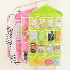 RKPM 16 Grids Pouch Clothes Sock Underwear Bra Hanging Storage Bag Organizer - Blue