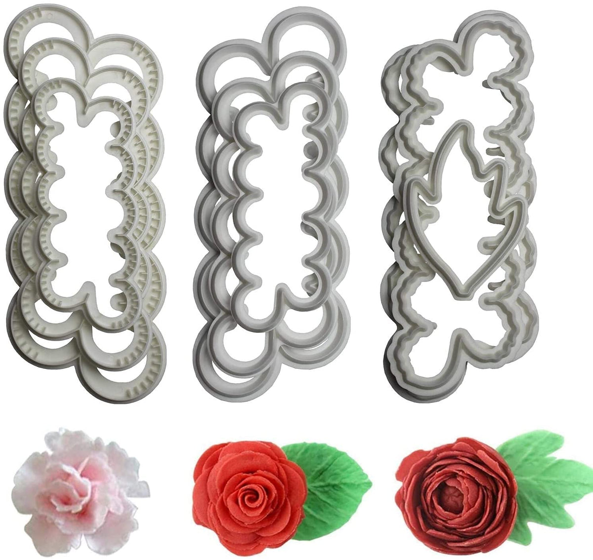 RKPM HOMES Easiest Rose Carnation Peony Flower Ever Cutter for Cake Decorating Set of 9 (Rose Carnation Peony Set)