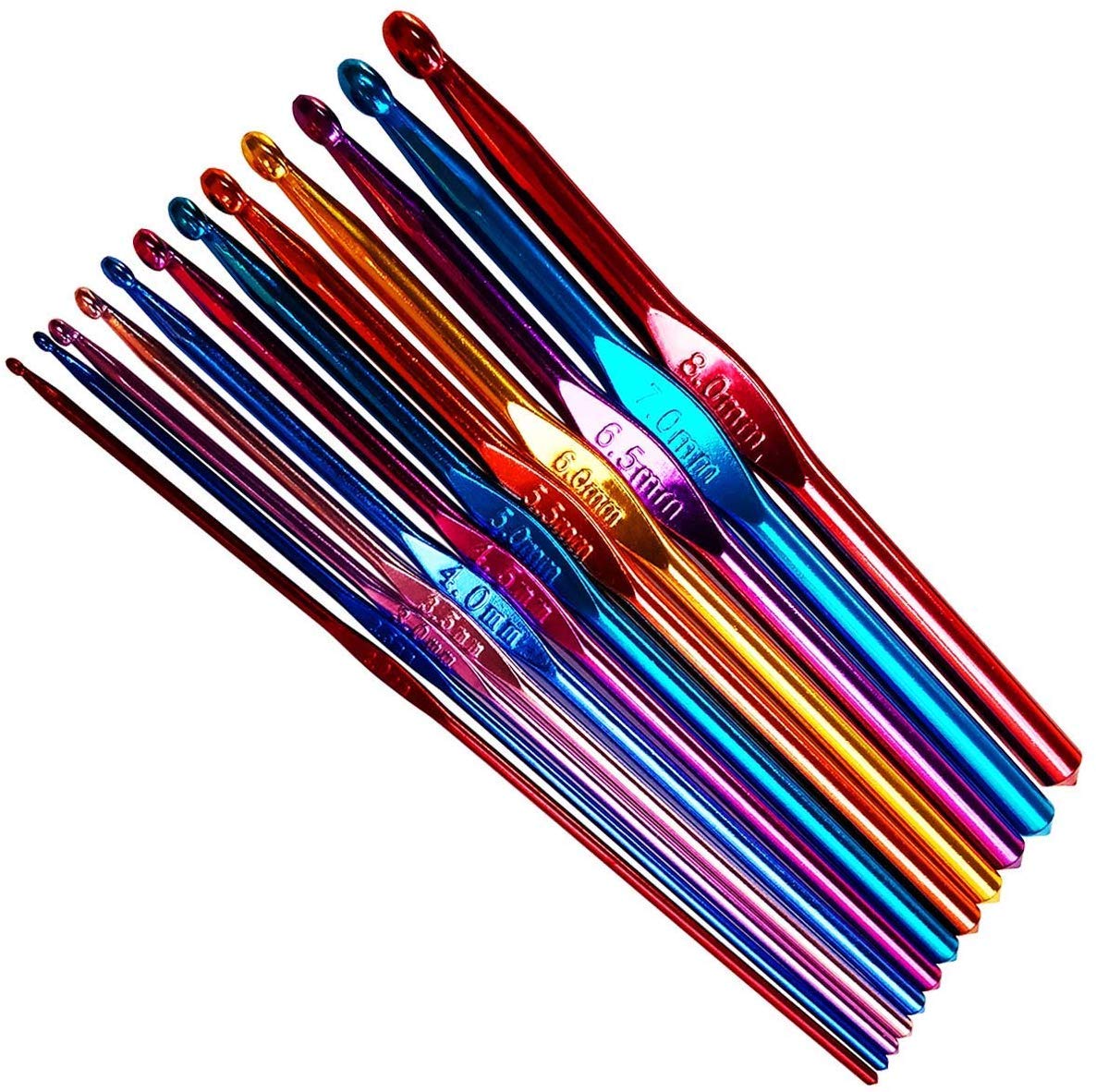RKPM HOMES® Crochet Hooks Set, 12 Sizes Aluminum Ergonomic Knitting Needles Kit Weave Yarn Craft Set, 2mm -8mm, for Women (Set of 12) Multicolor