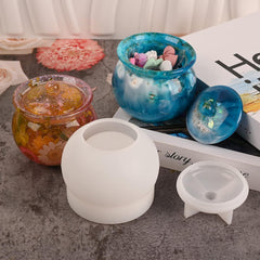 RKPM HOMES Box Resin Molds I Crystal Silicone Epoxy Casting Mould with Lid I Jar Mold for DIY Handmade Necklace Earring Art Crafts Jewelry Storage Box Ring Trinket Container (Round)